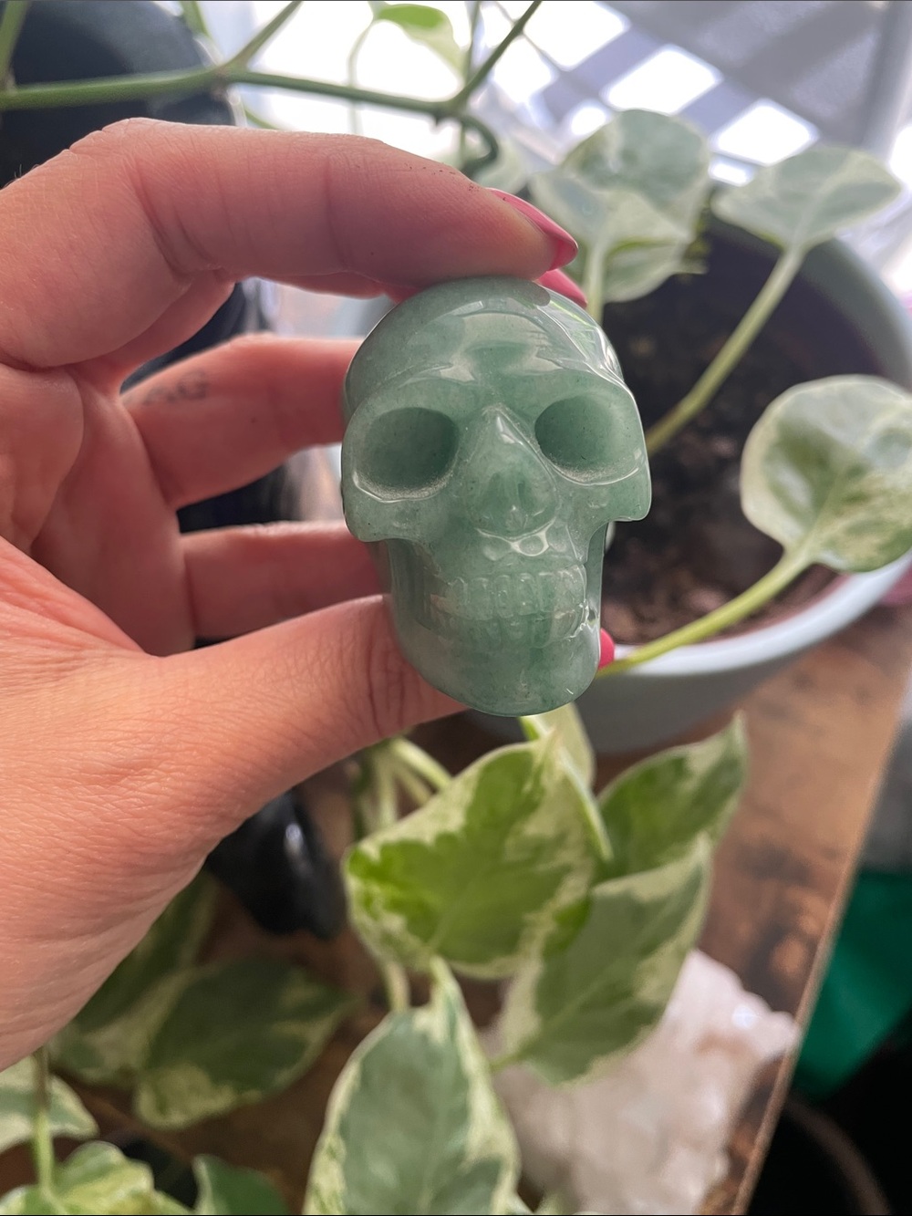 Green Crystal Skull Figurine